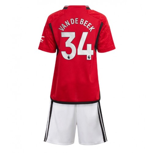 Dětský Fotbalový dres Manchester United Donny van de Beek #34 2023-24 Domácí Krátký Rukáv (+ trenýrky)